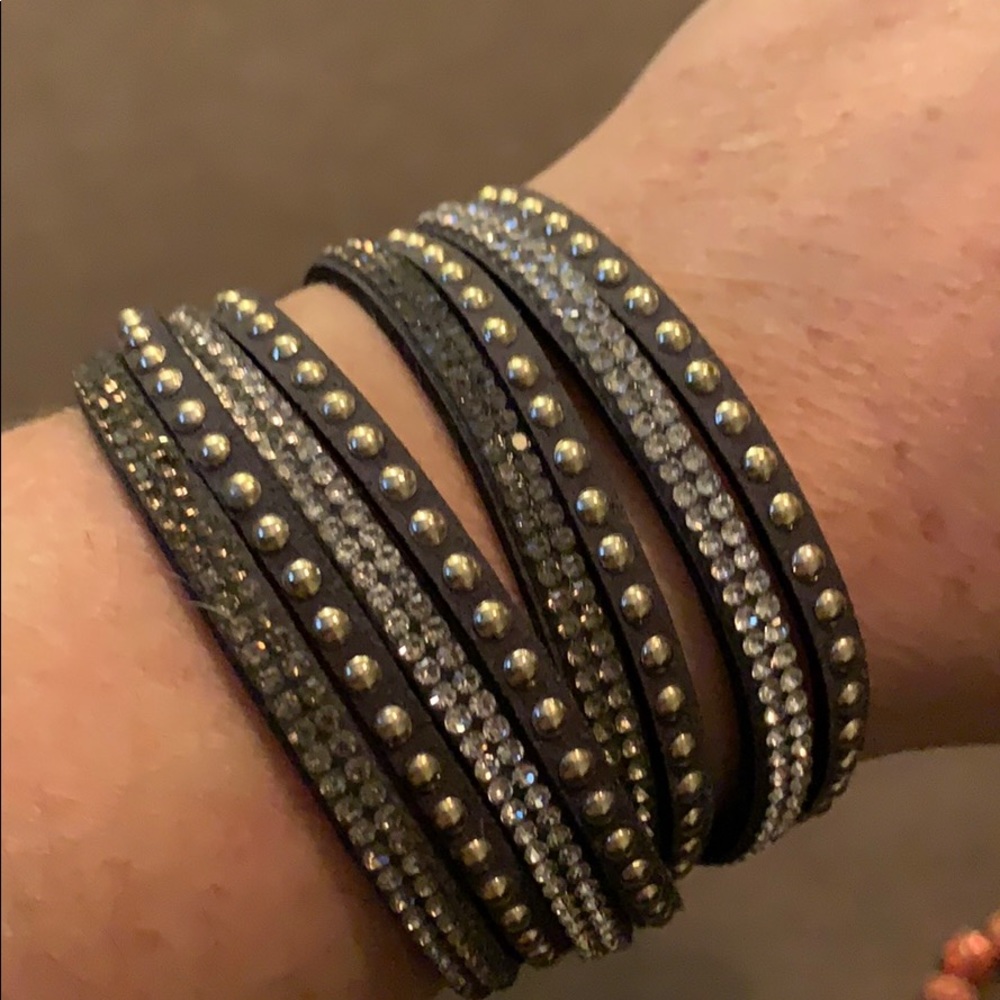 Faux Leather wrap bracelet with rhinestones